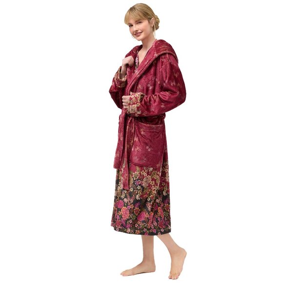 Johnny Was Karie Cozy Robe Floral Sleep Wear Home Lounge Flowers Winter Red NEW - Picture 1 of 7